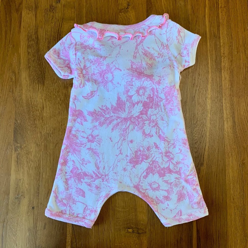 MAD SKY KIDS Girls Pink Toile Romper 12 Mos Ruffles Cotton Playsuit Toddler Girl - Picture 2 of 8